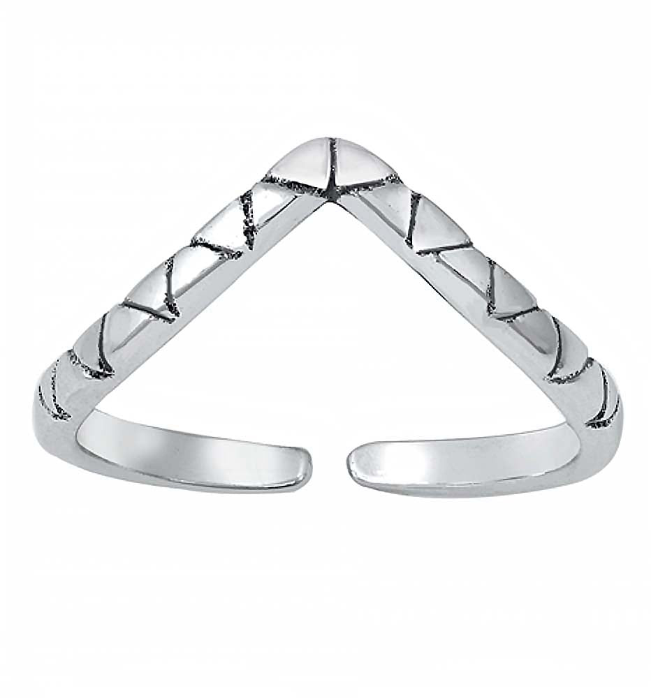 Sterling Silver Rhodium Plated V Snake Toe Ring