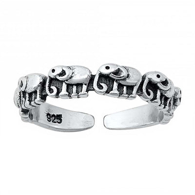 Sterling Silver Oxidized Finish Elephants Toe Ring