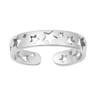 Sterling Silver Rhodium Plated Stars Toe Ring