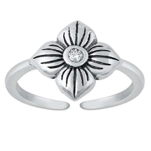 Load image into Gallery viewer, Sterling Silver Oxidized Flower Cubic Zirconia Toe Ring