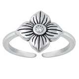 Sterling Silver Oxidized Flower Cubic Zirconia Toe Ring