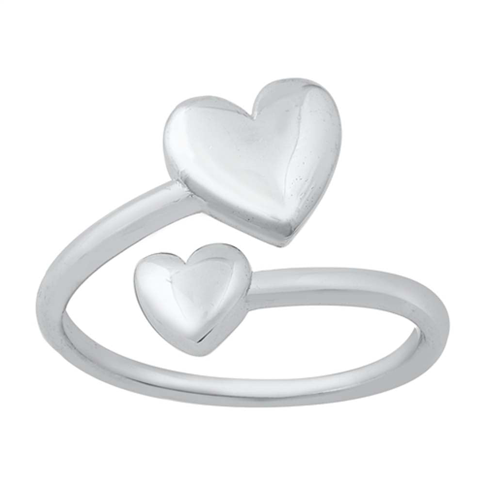 Sterling Silver Rhodium Plated Hearts Toe Ring
