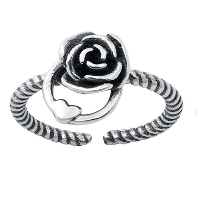 Sterling Silver Oxidized Rose Toe Ring