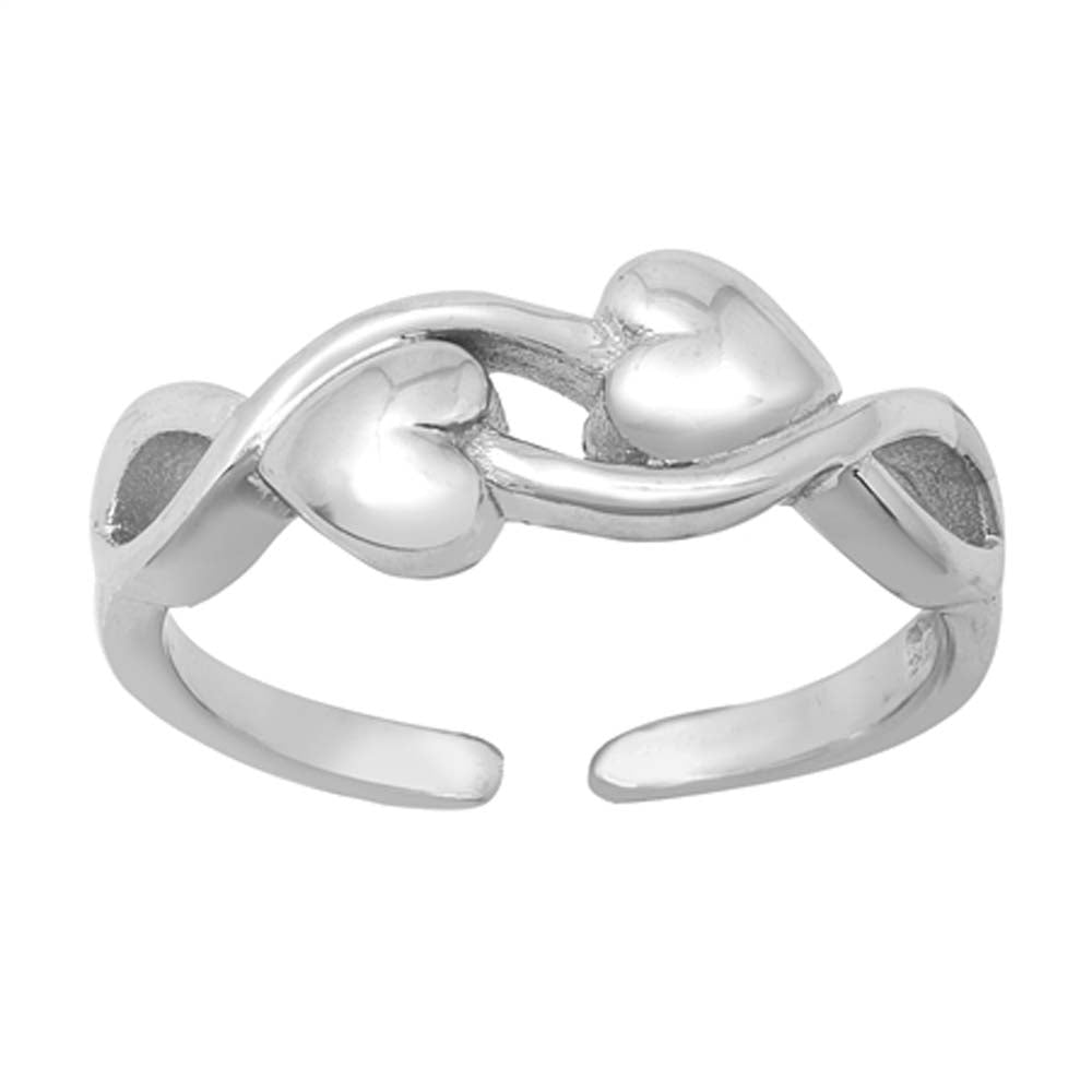 Sterling Silver High Polish Hearts Toe Ring
