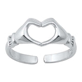 Sterling Silver Rhodium Plated Heart Hands Toe Ring