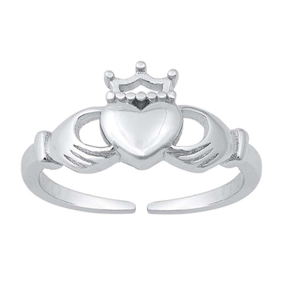 Sterling Silver Rhodium Plated Claddagh Toe Ring