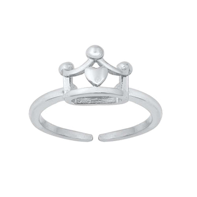 Sterling Silver Rhodium Plated Crown Toe Ring