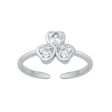 Sterling Silver Polished Heart Clover Cubic Zirconia Toe Ring