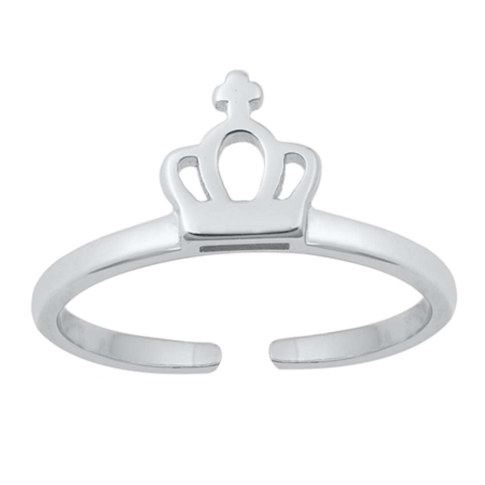 Sterling Silver Rhodium Plated Crown Toe Ring