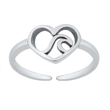 Load image into Gallery viewer, Sterling Silver Oxidized Heart And Wave Toe Ring