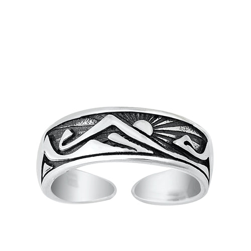 Sterling Silver Oxidized Mountains and Sun Toe Ring
