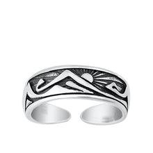 Load image into Gallery viewer, Sterling Silver Oxidized Mountains And Sun Toe Ring