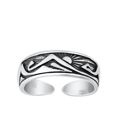 Sterling Silver Oxidized Mountains and Sun Toe Ring