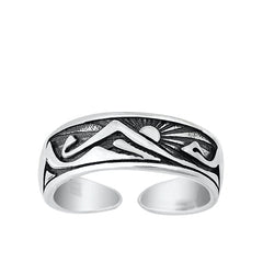 Sterling Silver Oxidized Mountains And Sun Toe Ring