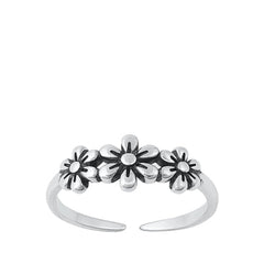 Sterling Silver Oxidized Flowers Toe Ring