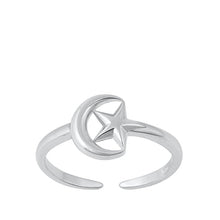 Load image into Gallery viewer, Sterling Silver Rhodium Plated Moon And Star Toe Ring