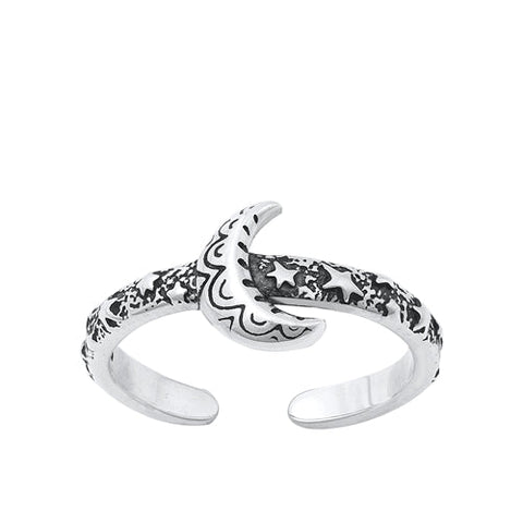 Sterling Silver Oxidized Moon And Stars Toe Ring