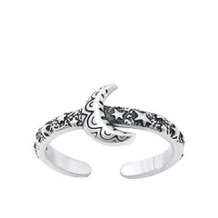 Sterling Silver Oxidized Moon And Stars Toe Ring