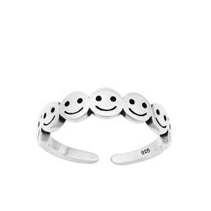 Sterling Silver Oxidized Happy Face Toe Ring