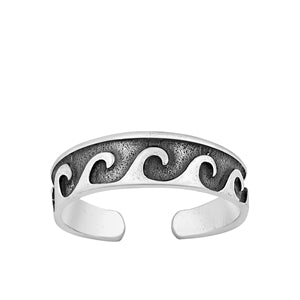 Sterling Silver Oxidized Waves Toe Ring
