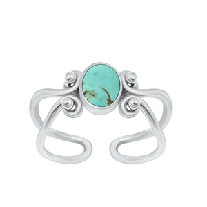 Sterling Silver Oxidized Genuine Turquoise Stone Toe Ring