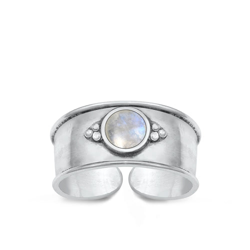 Sterling Silver Oxidized Moonstone Bali Toe Ring Face Height-7.4mm