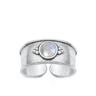 Sterling Silver Oxidized Moonstone Bali Toe Ring Face Height-7.4mm