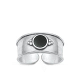 Sterling Silver Oxidized Black Agate Bali Toe Ring Face Height-7.4mm