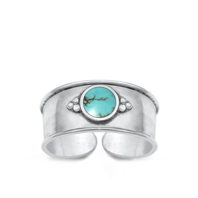 Sterling Silver Oxidized Genuine Turquoise Bali Toe Ring Face Height-7.4mm
