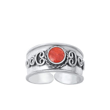 Load image into Gallery viewer, Sterling Silver Oxidized Round Red Coral Bali Toe Ring Face Height-8.2mm