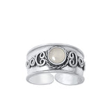 Sterling Silver Oxidized Round Moonstone Bali Toe Ring Face Height-8.2mm