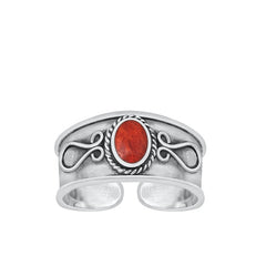 Sterling Silver Oxidized Red Coral Bali Toe Ring Face Height-7.6mm