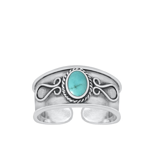 Sterling Silver Oxidized Genuine Turquoise Bali Toe Ring Face Height-7.6mm