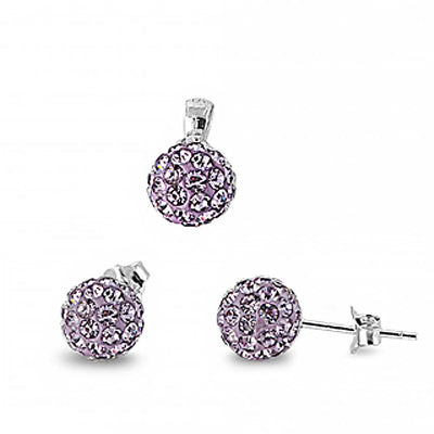 Sterling Silver Luxurious Ferido Ball with Amethyst Crystal Earrings and Pendant Set