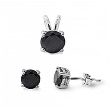 Load image into Gallery viewer, Sterling Silver Fancy Round Black Simulated Diamonds Stud Earrings and Pendant Set