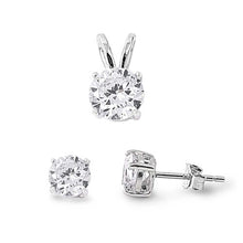 Load image into Gallery viewer, Sterling Silver Fancy Round Clear Simulated Diamonds Stud Earrings and Pendant Set