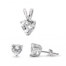 Load image into Gallery viewer, Sterling Silver Luxurious Clear Heart Simulated Diamond Stud Earrings and Pendant Set