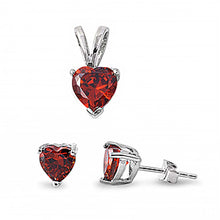 Load image into Gallery viewer, Sterling Silver Luxurious Garnet Heart Simulated Diamond Stud Earrings and Pendant Set