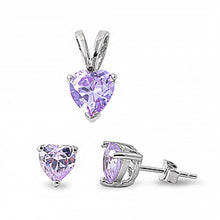 Load image into Gallery viewer, Sterling Silver Luxurious Alexandrite Heart Simulated Diamond Stud Earrings and Pendant Set