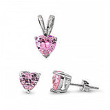 Sterling Silver Luxurious Pink Heart CZ Stud Earrings and Pendant Set