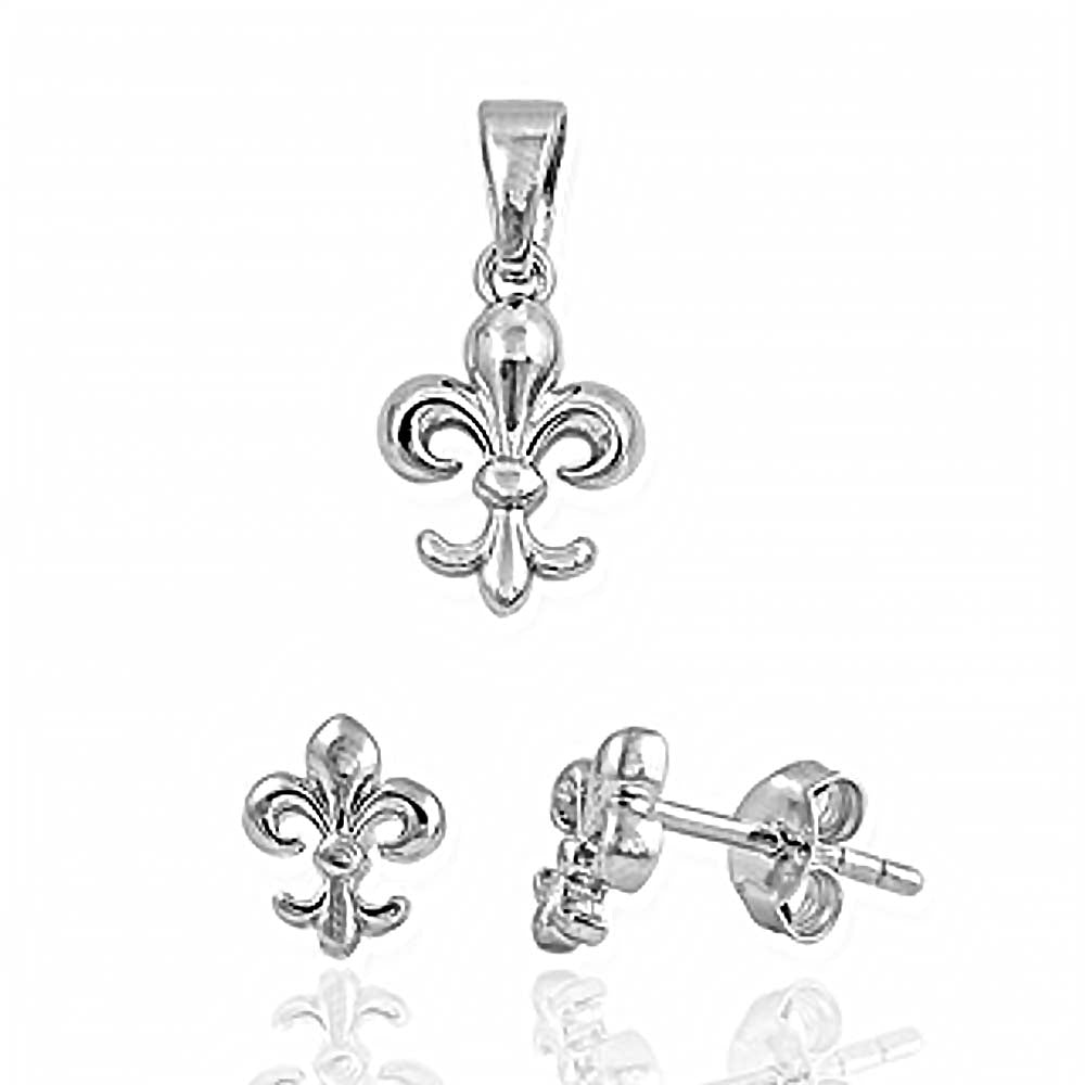 Sterling Silver Luxurious Fleur de Lis  Earrings and Pendant Set