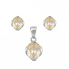 Load image into Gallery viewer, Sterling Silver Luxurious Yellow Topaz Simulated Oval Cut Earrings and Pendant Set on Tension Setting