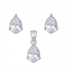 Load image into Gallery viewer, Sterling Silver Luxurious Clear Simulated Pear Cut Earrings and Pendant Set on High Quality Prong Setting