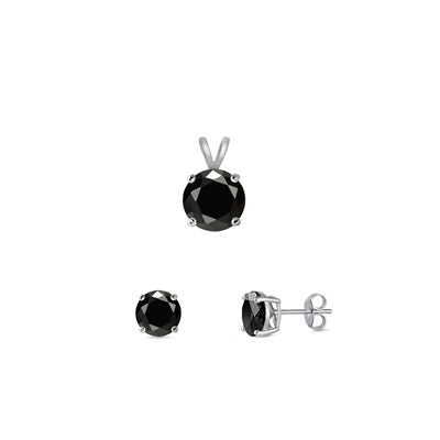 Sterling Silver Rhodium Plated Black CZ Round Set