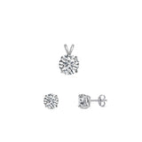 Sterling Silver Rhodium Plated Clear CZ Round Set
