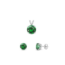 Load image into Gallery viewer, Sterling Silver Rhodium Plated Emerald CZ Round Set