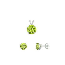 Load image into Gallery viewer, Sterling Silver Rhodium Plated Peridot CZ Round Set