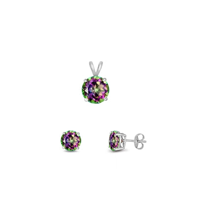 Sterling Silver Rhodium Plated Rainbow Topaz CZ Round Set