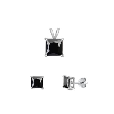 Sterling Silver Rhodium Plated Black CZ Set
