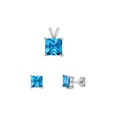 Load image into Gallery viewer, Sterling Silver Rhodium Plated Blue Topaz CZ Set